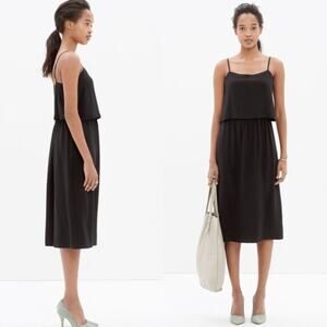 Madewell 0 Camisole Overlay Silk Slip Dress Black